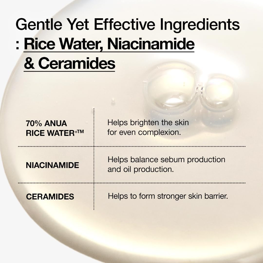 Anua Rice 70 Glow Milky Toner, Glass & Dewy Skin, Hydrating & Barrier Care, Rice Water, Niacinamide, Ceramides, All Skin Types, Fragrance-Free, Non Comedogenic, Korean Skincare, 8.45 Fl.Oz.