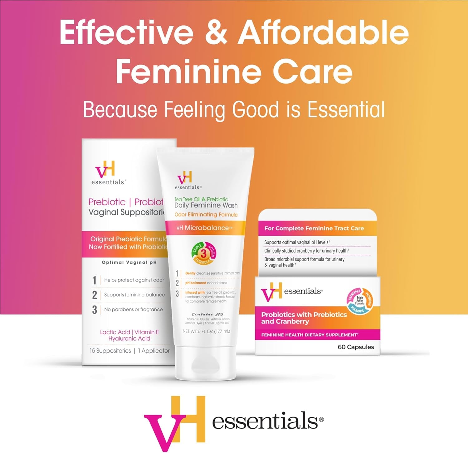 Vh Essentials Probiotic Gummies with Prebiotics & Cranberry, Concentrated Extract for Urinary Tract Health, Supports Vaginal Microflora Balance for a Healthy Feminine Tract, 60 Count