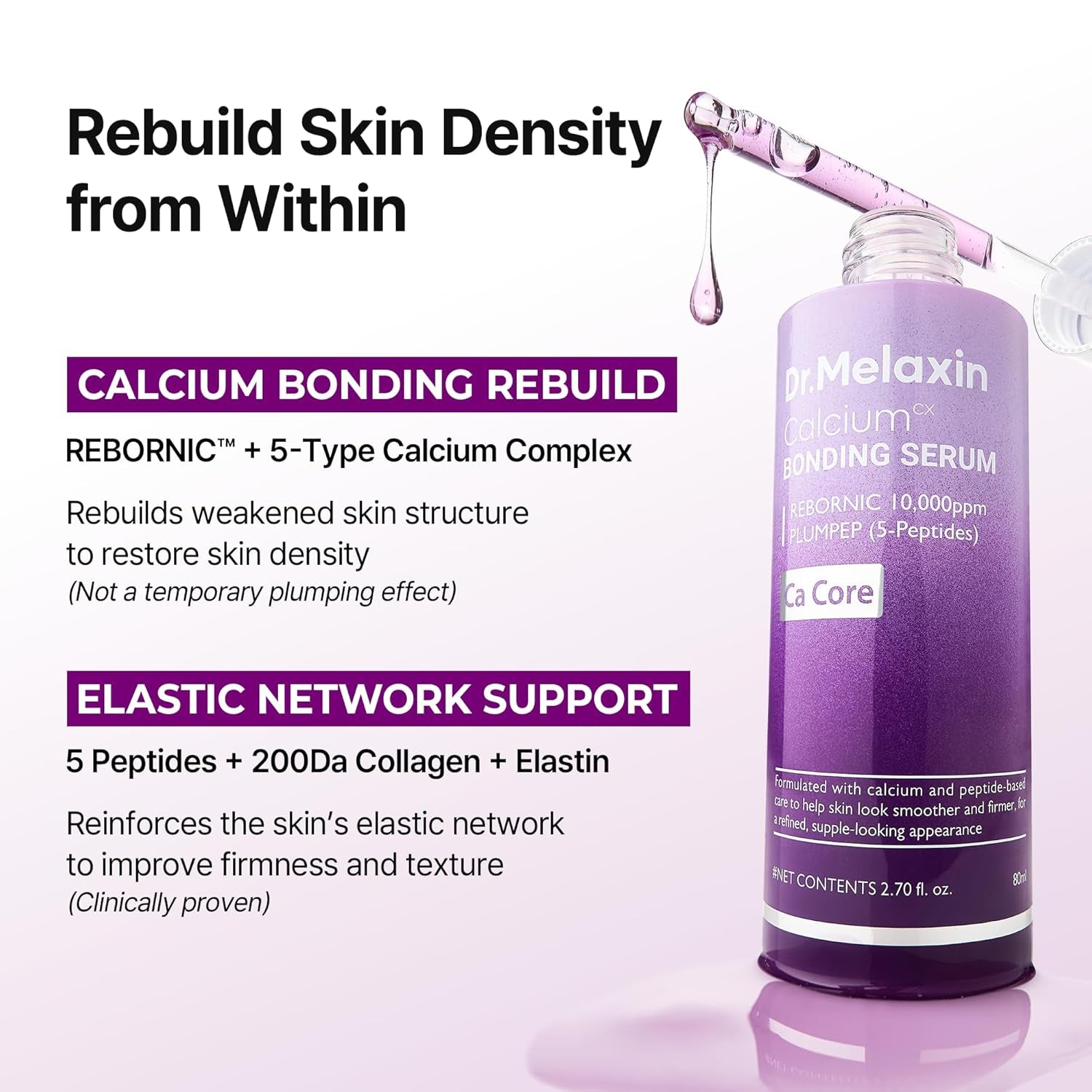 Dr.Melaxin Calcium Bonding Serum with REBORNIC 10,000Ppm, Firming & Volumizing Serum for Sagging Skin, Calcium Complex & Collagen for Elasticity & Skin Density, 1.69 Fl.Oz
