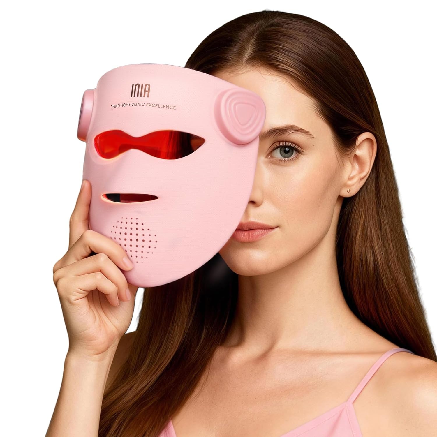INIA Glow 4D Wireless Red Light Therapy Mask for Face – Dual NIR, 320 Leds, 4 Modes, Under-Eye Cooling, Cordless & Rechargeable LED Face Mask for Home & Travel, Skincare Gifts for Women Mom Wife, Blue