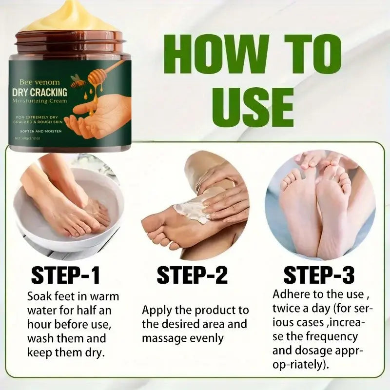 Bee Venom Moisturizing Hydrating Cream for Dry Cracked Feet and Hands, Hydrating Hand Balm, Deep Hydration Softens Light Skin, Smooth and Soft, Hand Restore Cream