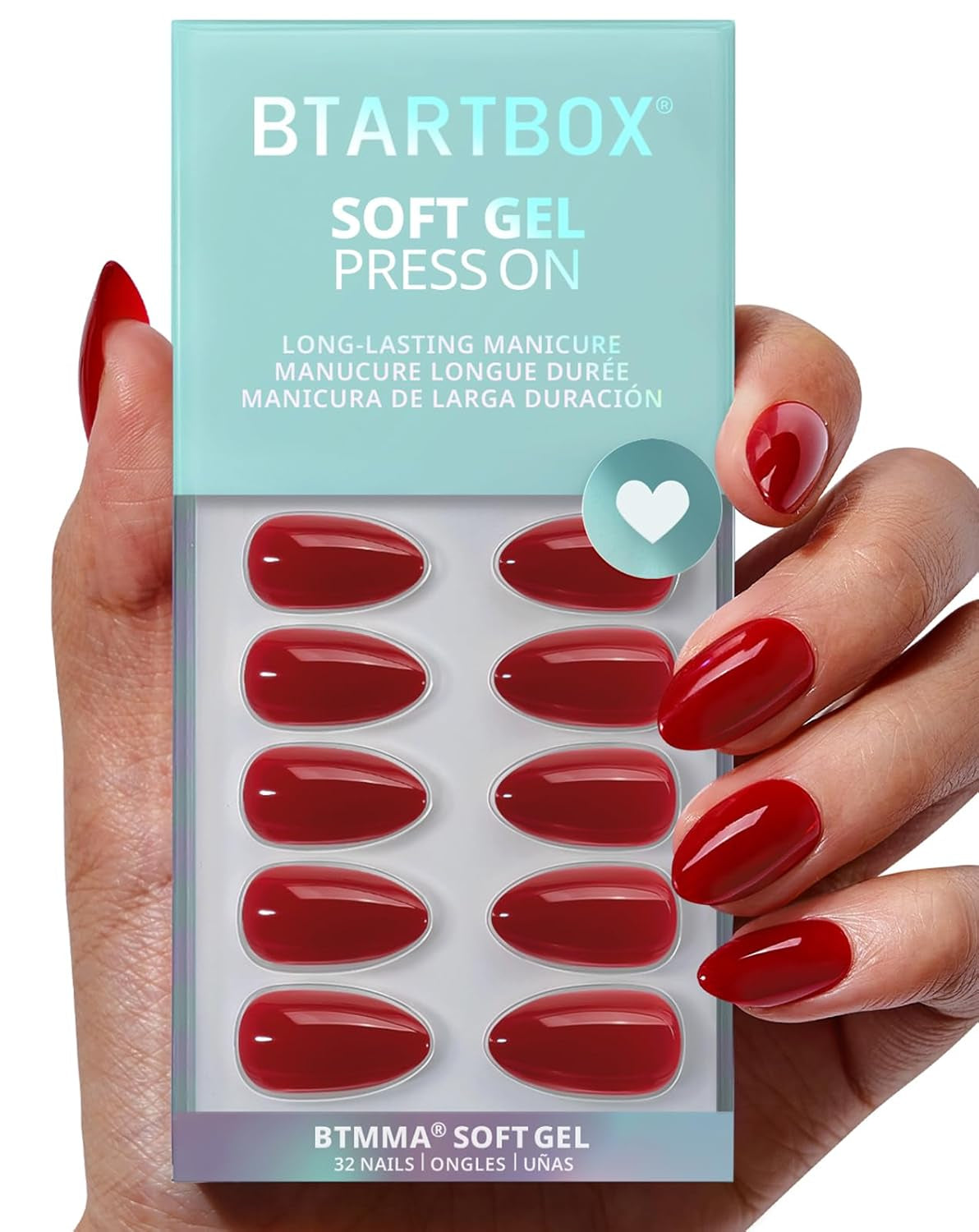Btartbox Press on Nails Almond - Pastel Purple Short Press on Nails with Glue for Women, Opaque Soft Gel Glue on Nails in 16 Sizes - 32 Stick on Nails Kit, Satin Memo