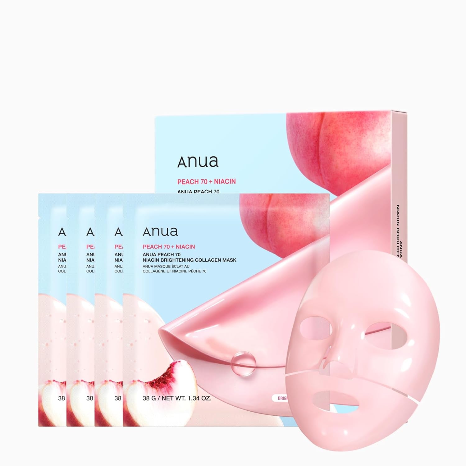ANUA Heartleaf 70 Soothing Collagen Mask, Overnight Face Mask for Glass Skin, Hyaluronic Acid, Collagen, Soothing & Hydration Facial Mask for Sensitive Skin, Natural Color, Korean Skin Care (38G, 4Ea)