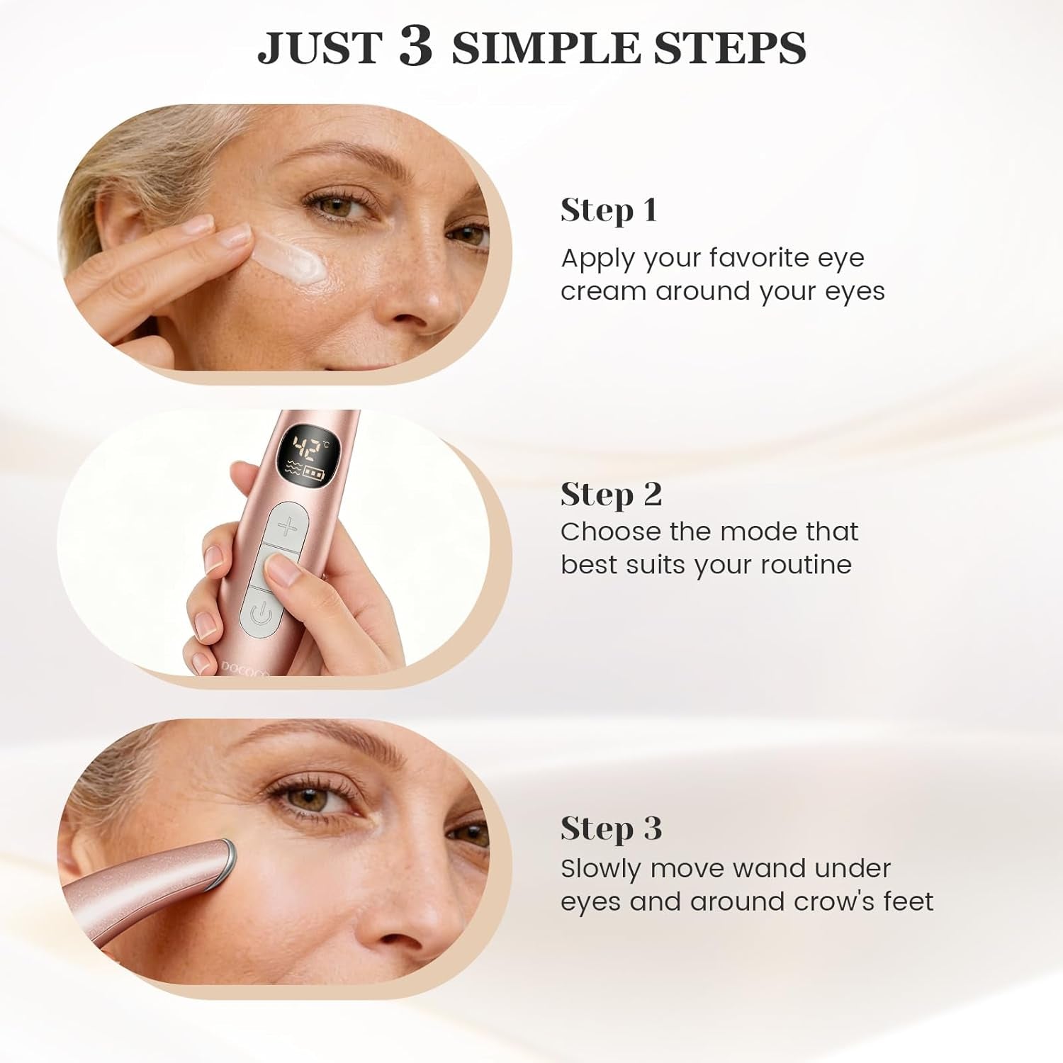 Eye Lift Wand, 98°F to 113°F Eye Heat Wand, Eye Massager for Dry Eyes, Dark Circles and Puffiness, Eye Lifting Device for Fine Lines, Champagne Gold