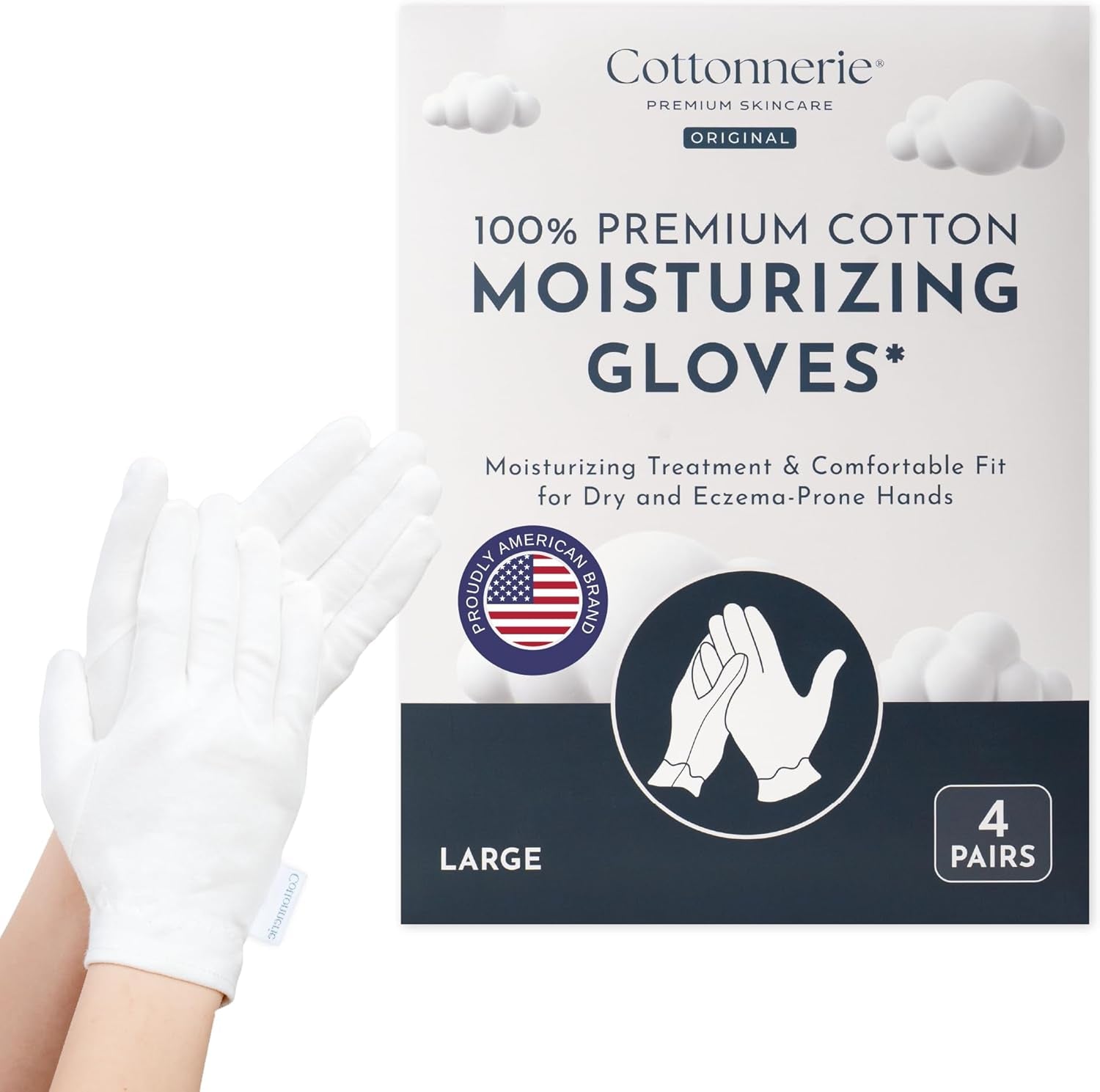 4 Pairs Cottonnerie Organic Cotton Gloves for Dry Hands Sleeping, Moisturizing Gloves Overnight, Hand Moisturizer Gloves, Moisture Gloves for Dry Hands Overnight, Sleeping Gloves, Medium