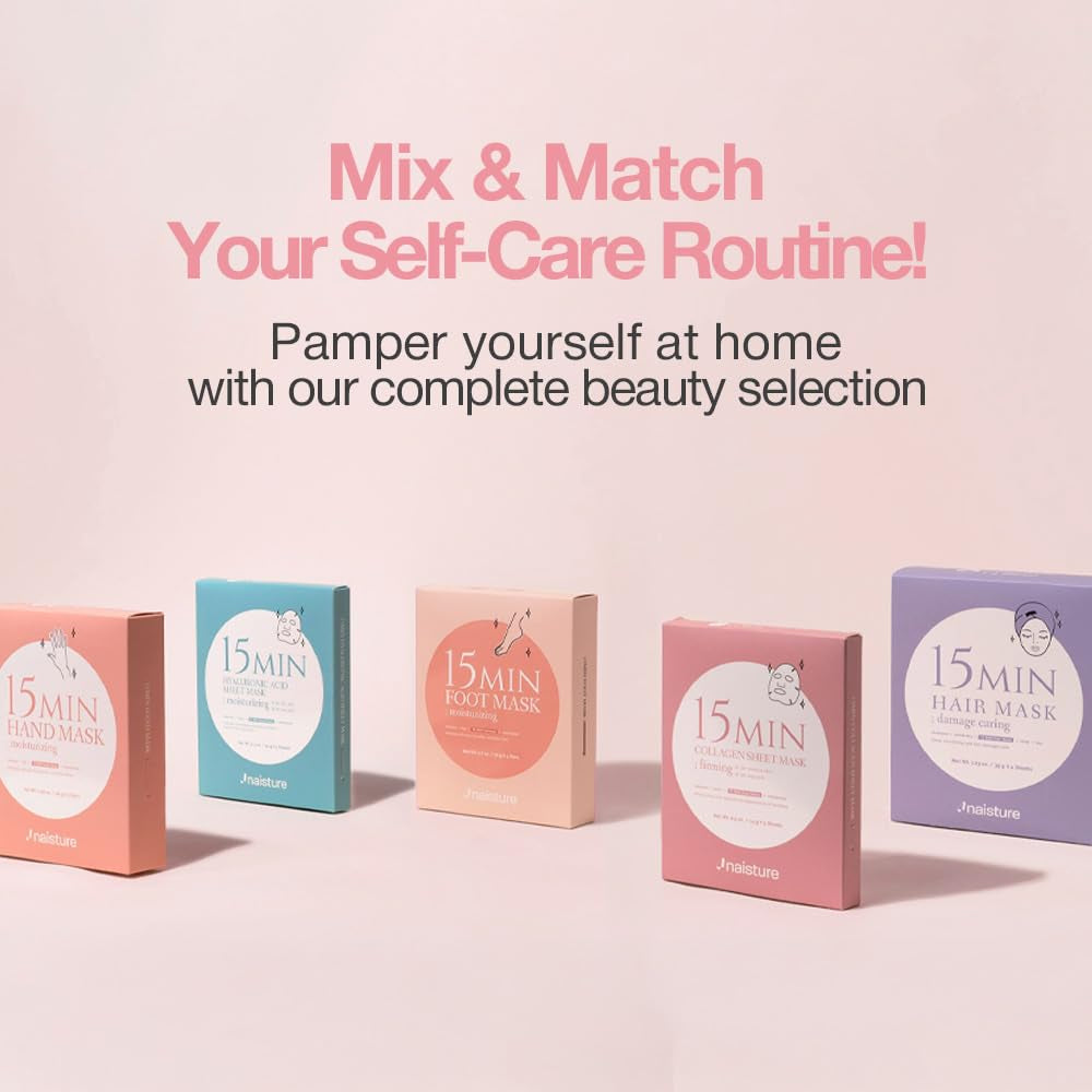 Naisture 15 Min Pamper Me Kit Korean Spa Skincare Gift Set for Women-Head to Toe with Hair, Face, Eye, Hand, & Foot Masks (7 Pcs)
