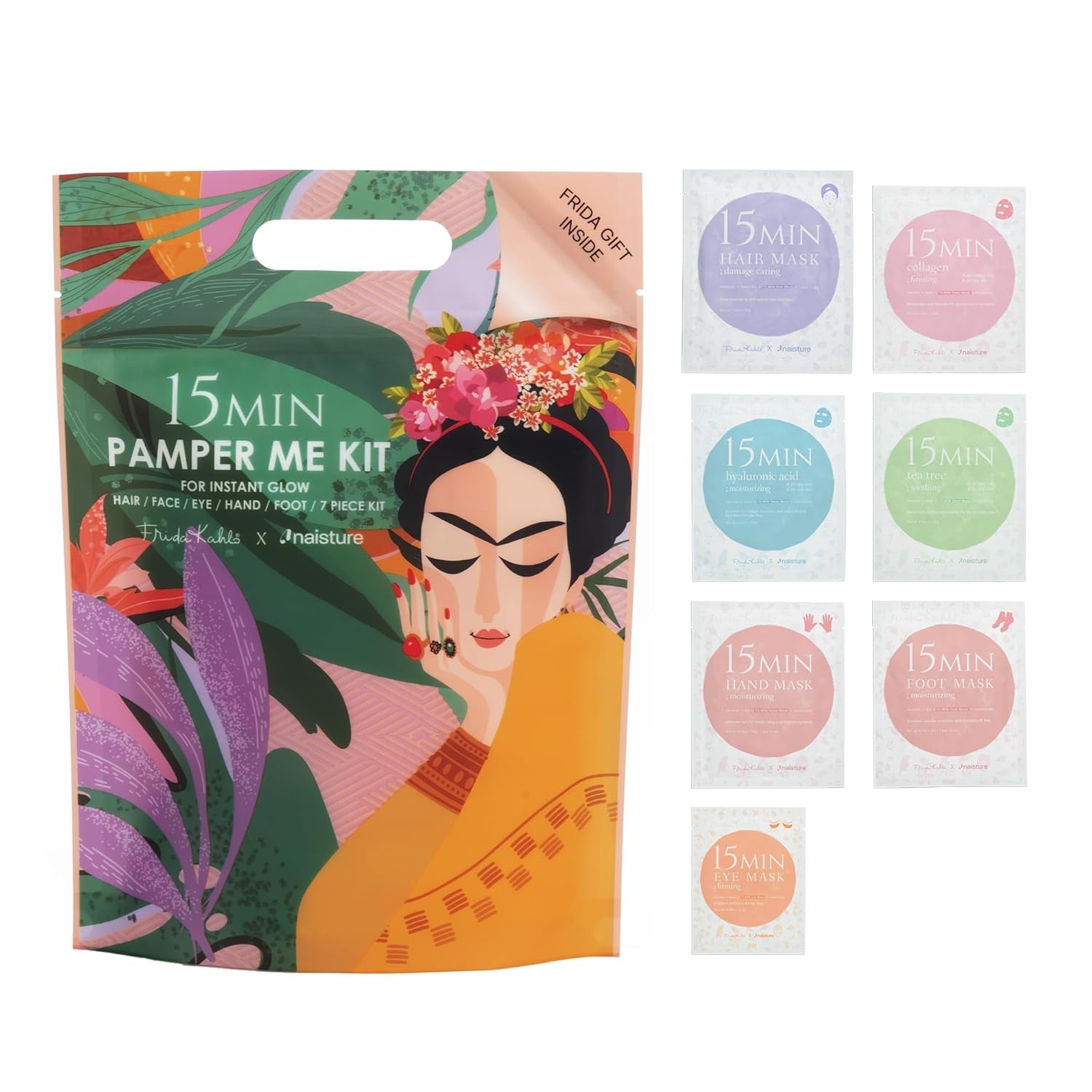 Naisture 15 Min Pamper Me Kit Korean Spa Skincare Gift Set for Women-Head to Toe with Hair, Face, Eye, Hand, & Foot Masks (7 Pcs)