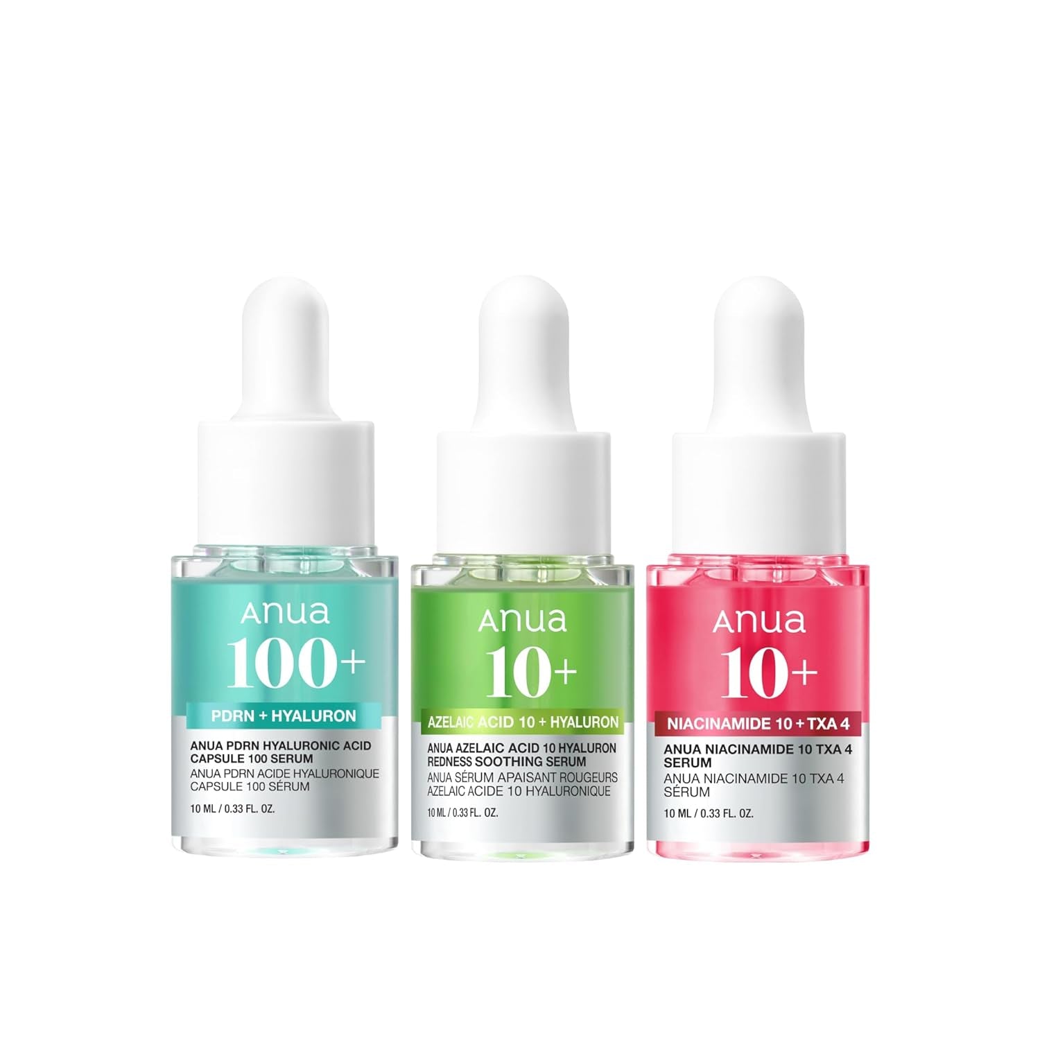 Anua Serum Discovery Trio, Mini Face Serum Travel Size Kit with Hyaluronic Acid, Niacinamide & Azelaic Acid, Hydrating Soothing Gift Set for Women, Korean Skincare Set -10Ml/0.33Fl.Oz × 3EA