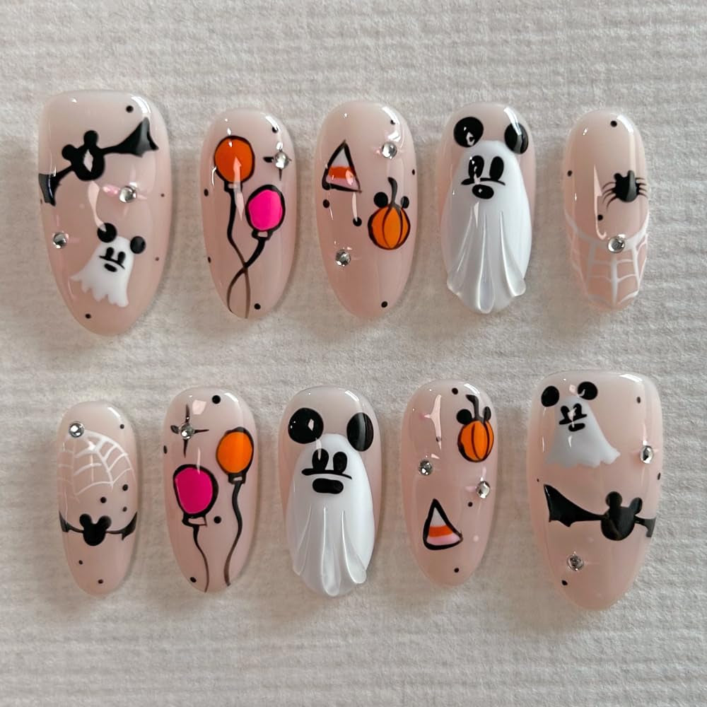 MAGLFELL Salon Press on Nails - 3D Almond Handmade Unique French Fake Nails, Thick Acrylic and Muti-Layer Gel False Nails, Reusable Gel Cured Durable Press Ons (Size S)