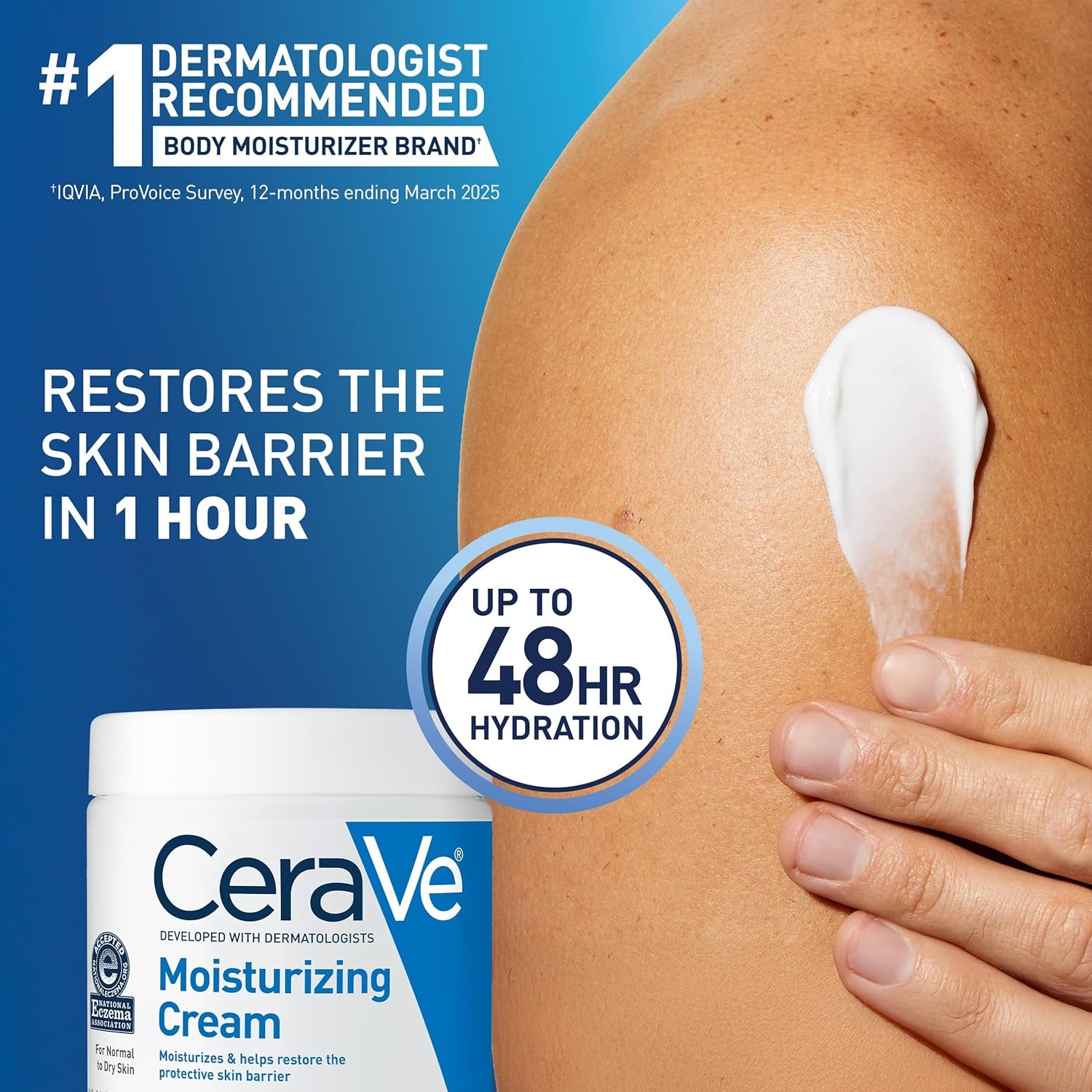 Cerave Moisturizing Cream, Body and Face Moisturizer for Dry Skin, Body Cream with Hyaluronic Acid and Ceramides, Daily Moisturizer, Oil-Free, Fragrance Free, Non-Comedogenic, 19 Ounce