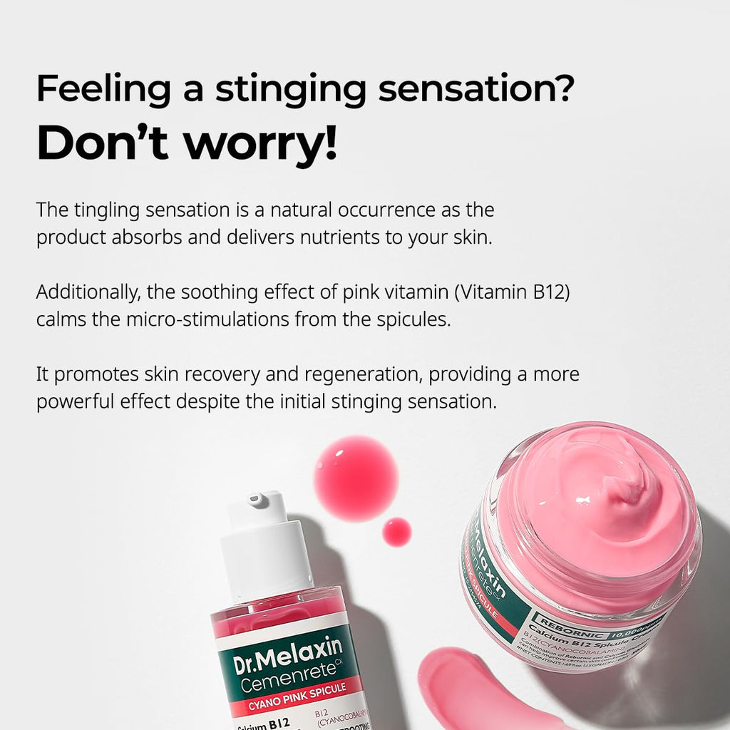 Dr.Melaxin Cyano Pink Spicule Cream with Calcium & Vitamin B12, Spicule Treatment for Dark Circles & Fine Lines, Niacinamide for Hydrating & Firming, 1.69 Fl.Oz