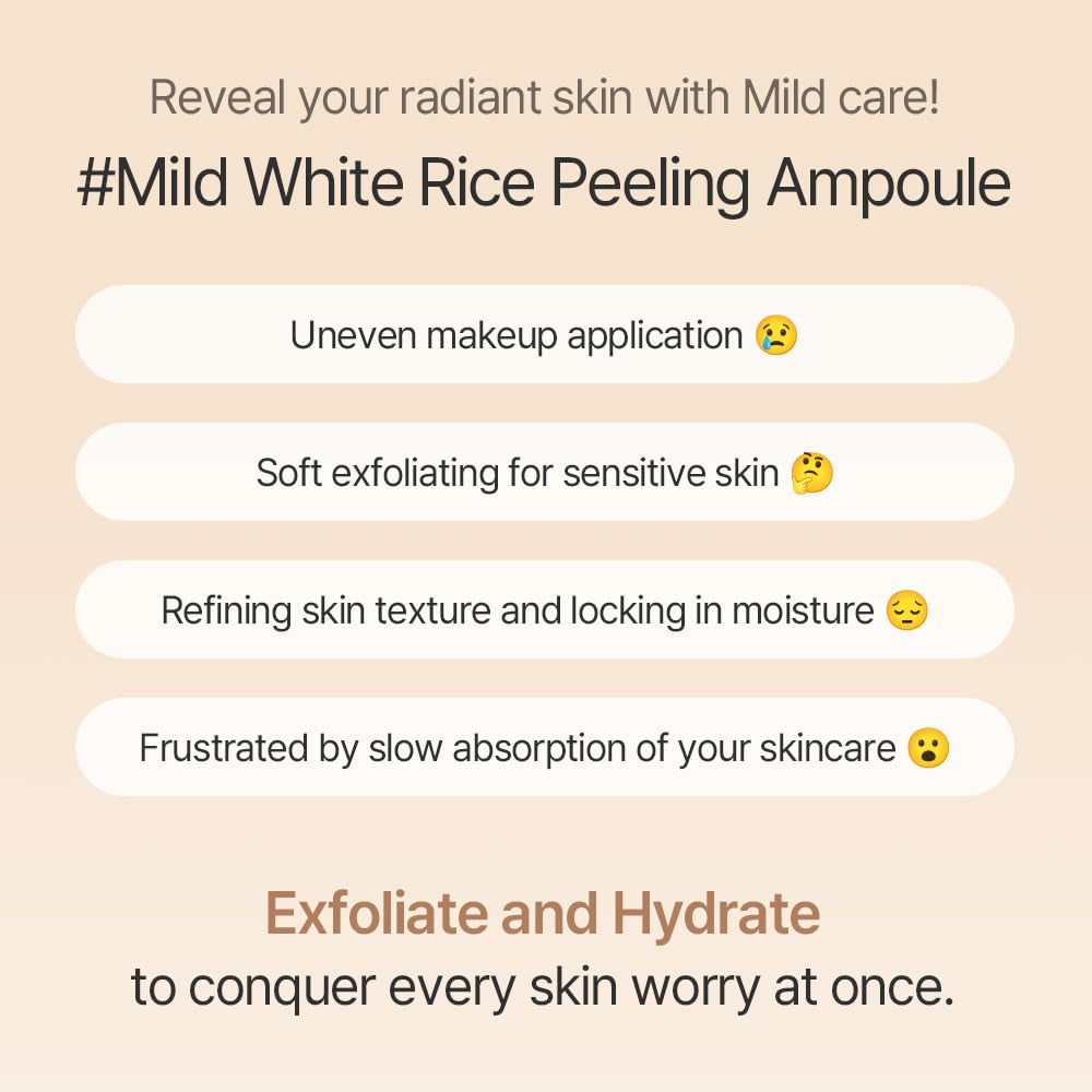 Mixsoon White Rice Peeling Ampoule - White Rice Exfoliant, Gentle Exfoliating Serum for Smooth, Radiant Skin, Dead Skin Cells Remover 100Ml / 3.38 Fl.Oz. Korean Glass Skin Care