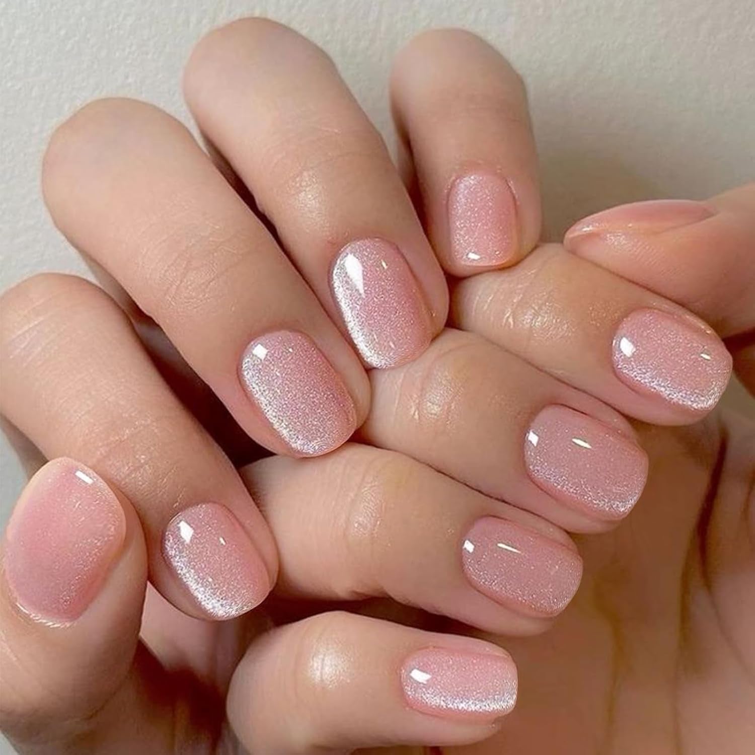 GLAMERMAID Nude Pink Short Press on Nails, Natural Extra Short Squoval Glue on Nails for Women, Coral Pink Square Jelly Soft Gel Fake Nails, round Reusable Acrylic False Nails Manicure Kit for Women