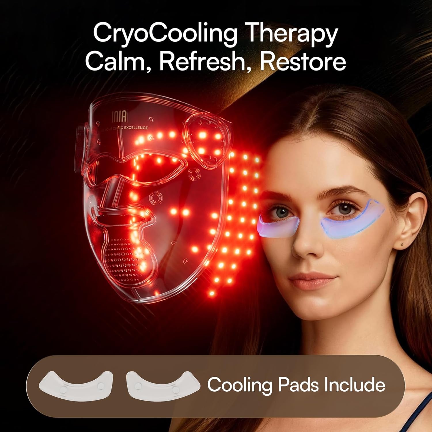 INIA Glow 4D Wireless Red Light Therapy Mask for Face – Dual NIR, 320 Leds, 4 Modes, Under-Eye Cooling, Cordless & Rechargeable LED Face Mask for Home & Travel, Skincare Gifts for Women Mom Wife, Blue