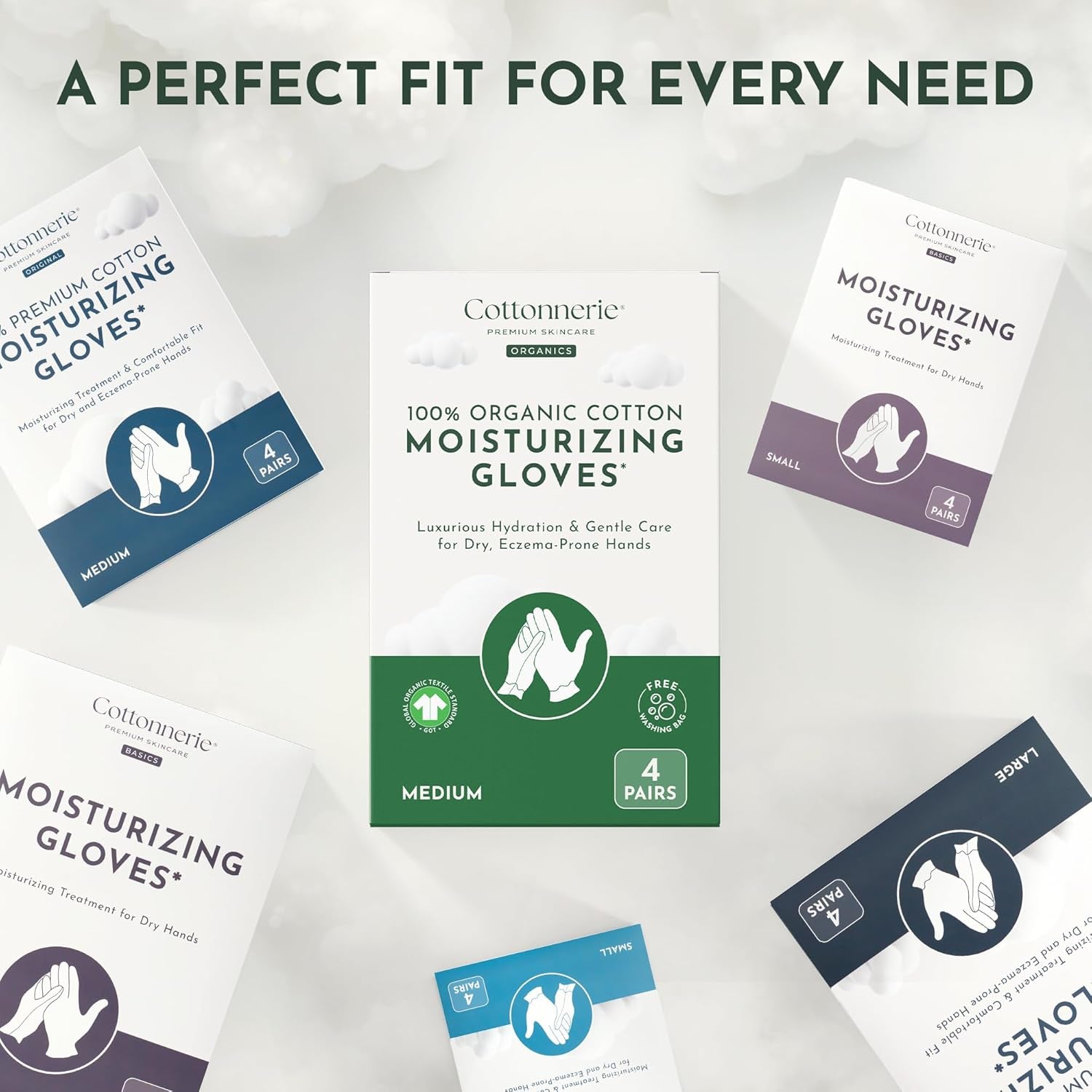 4 Pairs Cottonnerie Organic Cotton Gloves for Dry Hands Sleeping, Moisturizing Gloves Overnight, Hand Moisturizer Gloves, Moisture Gloves for Dry Hands Overnight, Sleeping Gloves, Medium