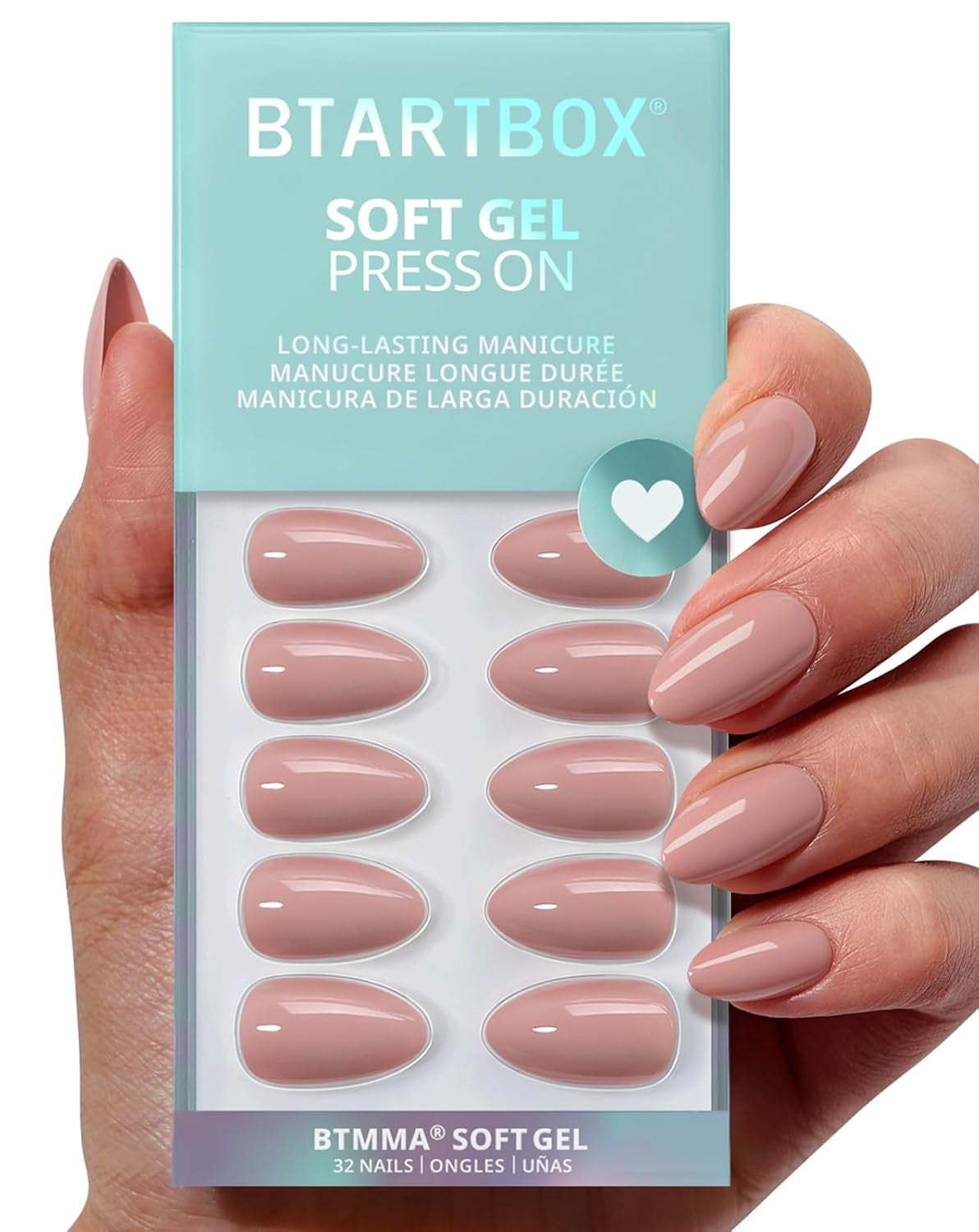 Btartbox Press on Nails Almond - Pastel Purple Short Press on Nails with Glue for Women, Opaque Soft Gel Glue on Nails in 16 Sizes - 32 Stick on Nails Kit, Satin Memo