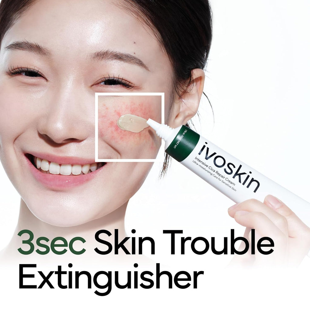 IVOSKIN Hydrating & Repairing Korean Skincare Set | Rice Milky Bubble Toner + Intensive Cica Repair Cream + Collagen Jelly Hydro Mask | for Sensitive Skin