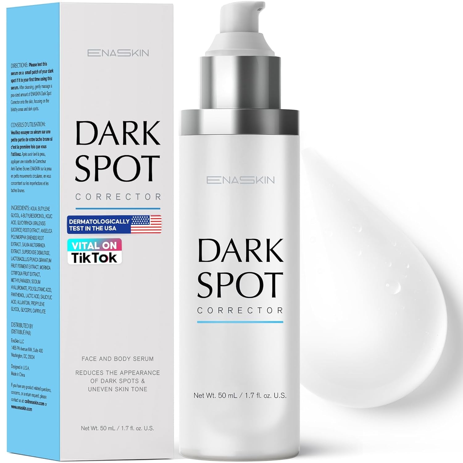 Enaskin Dark Spot Remover Face & Body Serum: Age Spot Sun Spot Freckles Melasma Brown Spot - Advanced Formula with Niacinamide for Women and Men (1.0 Fl Oz)