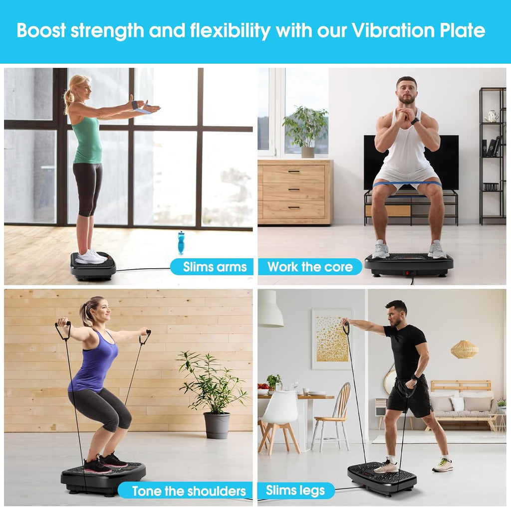 Softgym Vibration Plate Exercise Machine for Lymphatic Drainage,Power Vibrate Stand Shake Board 450 Lbs Capacity Whole Body Workout Waver with Fitness Resistance Bands Weight Loss Gifts for Women Men