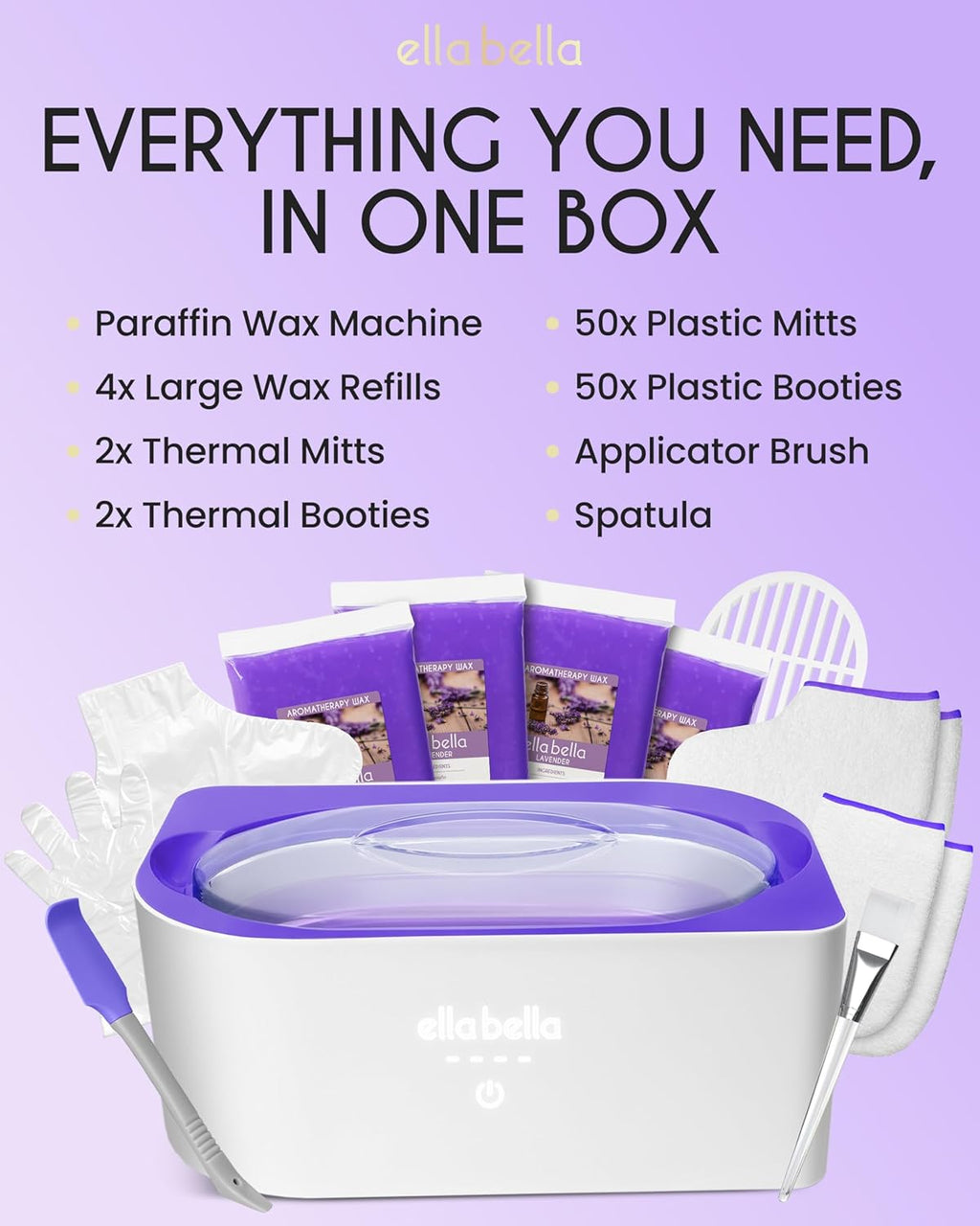 ELLA BELLA® Paraffin Wax Machine for Hand & Feet • Parafin Wax Warmer • Everything in One Kit – Paraffin Wax Refills, Mitts & Booties • Soothing Relief with Parrafin Hot Wax • Home Paraffin Wax Bath