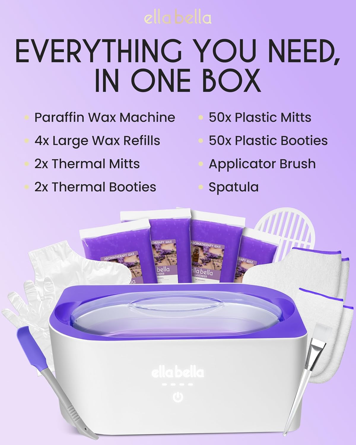 ELLA BELLA® Paraffin Wax Machine for Hand & Feet • Parafin Wax Warmer • Everything in One Kit – Paraffin Wax Refills, Mitts & Booties • Soothing Relief with Parrafin Hot Wax • Home Paraffin Wax Bath
