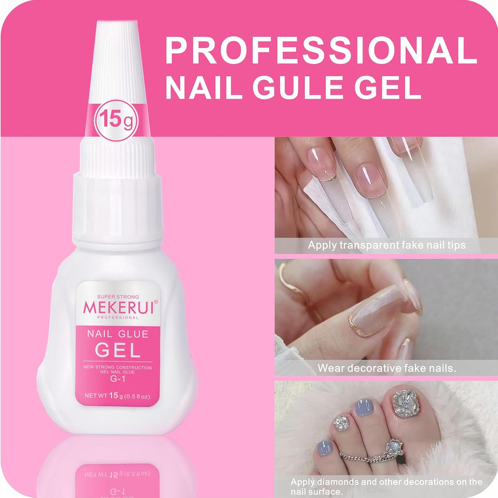 MEKERUI Super Strong Nail Glue Gel 15G – Air-Dries in 7 Seconds, No UV Lamp Needed, Waterproof & Long-Lasting for Press-On Nails