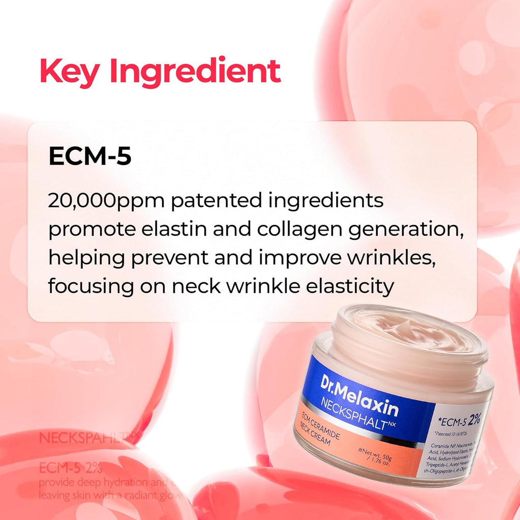 Dr.Melaxin Necksphalt Firming Cream with ECM-5 20,000Ppm, Firming & Lifting Neck Cream for Wrinkles & Sagging Skin, Ceramide & Collagen for Elasticity & Radiant Glow, 1.76 Fl.Oz