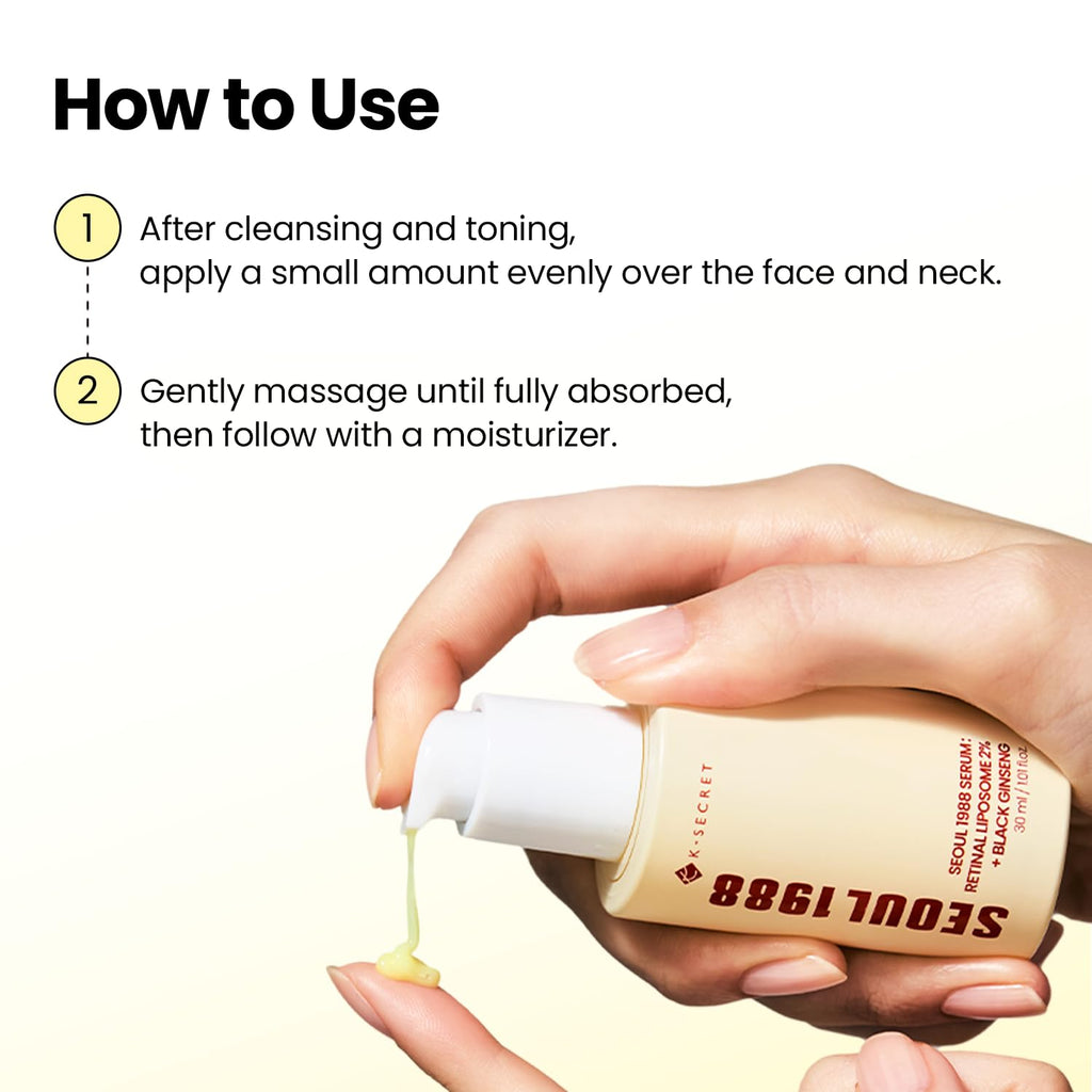 K-SECRET SEOUL 1988 Retinal Serum – Formulated with Advanced Retinal Liposome 2% and 58% Black Ginseng Extract | Fine Lines and Skin Texture Care Serum | Korean Skincare, 30Ml / 1.01 Fl Oz