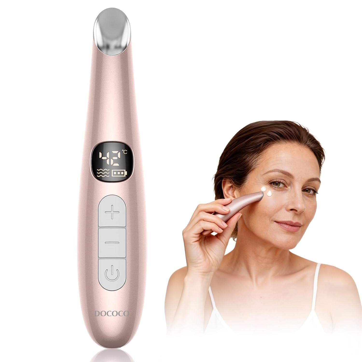 Eye Lift Wand, 98°F to 113°F Eye Heat Wand, Eye Massager for Dry Eyes, Dark Circles and Puffiness, Eye Lifting Device for Fine Lines, Champagne Gold
