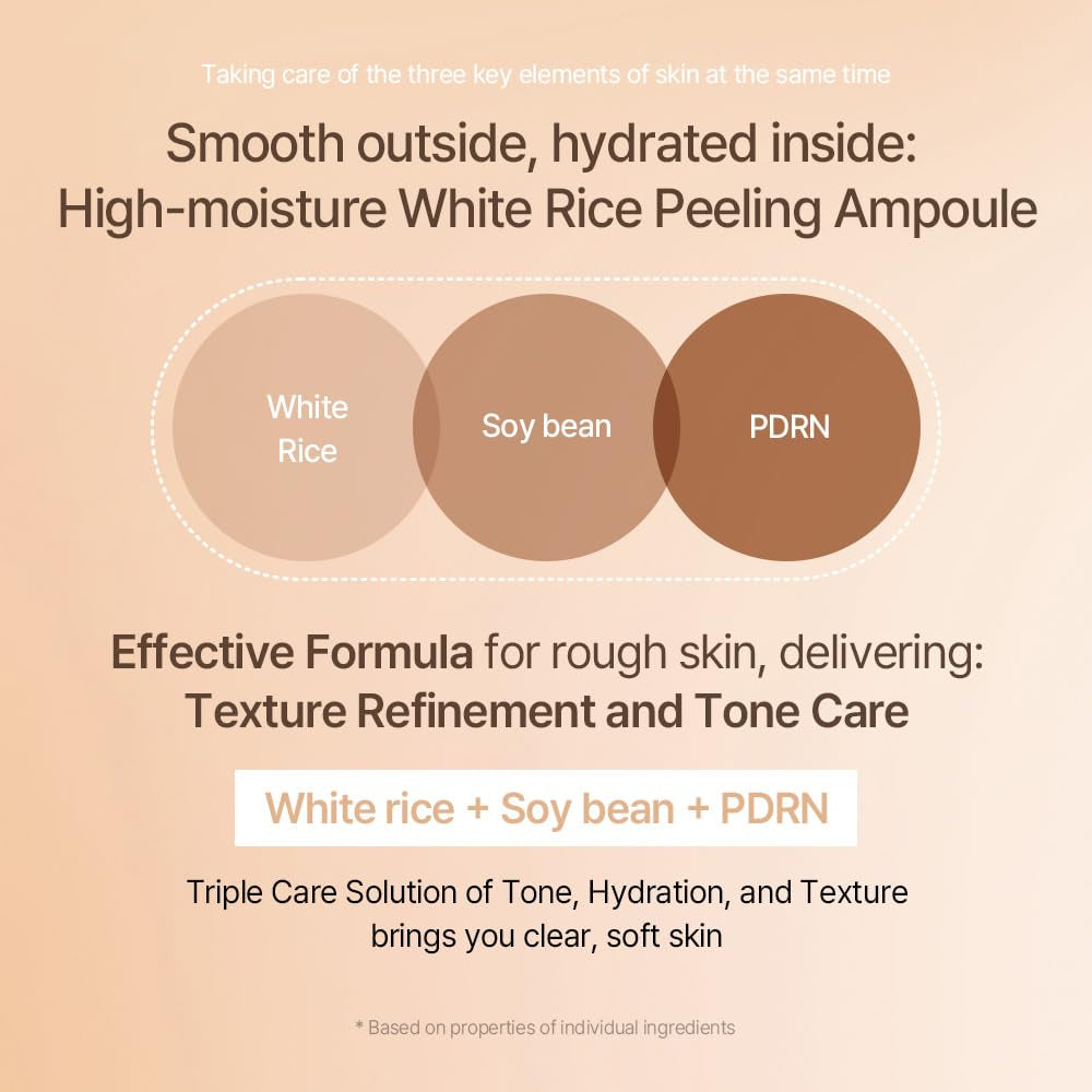 Mixsoon White Rice Peeling Ampoule - White Rice Exfoliant, Gentle Exfoliating Serum for Smooth, Radiant Skin, Dead Skin Cells Remover 100Ml / 3.38 Fl.Oz. Korean Glass Skin Care