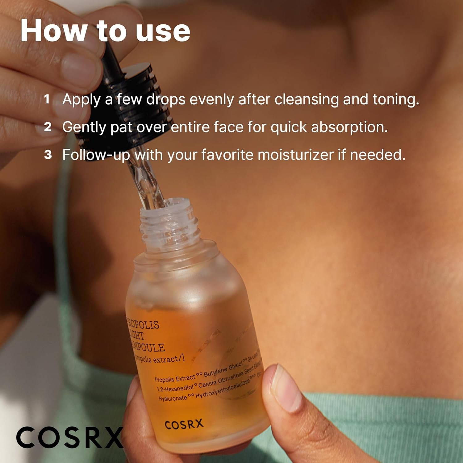 COSRX Propolis Ampoule, Glow Boosting Serum for Face with 73.5% Propolis Extract, 1.01Fl.Oz/30Ml, Hydrating Essence for Sensitive Skin, Fine Lines, Uneven Skintone, Korean Skincare