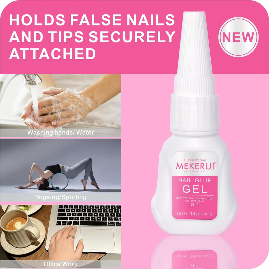 MEKERUI Super Strong Nail Glue Gel 15G – Air-Dries in 7 Seconds, No UV Lamp Needed, Waterproof & Long-Lasting for Press-On Nails