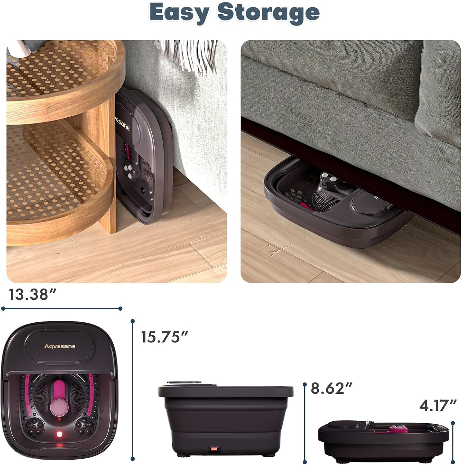 Collapsible Foot Bath, Foot Spa Bath Massager with Heat, Bubble, Remote Control, Temperature Control, 3 Pedicure Attachments, Feet Soaking Tub for Stress Relief