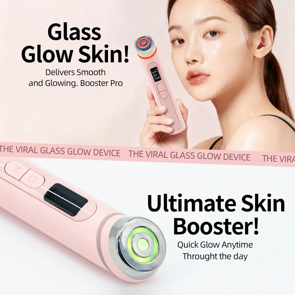 Korean Glow Device Booster - Pink New | K-Beauty Viral Glass Glow Device, 4 Light Modes, Mini Facial Lifting Tool, Lightweight Portable Korean Skincare Experience, Daily 5-Minute Skin Care